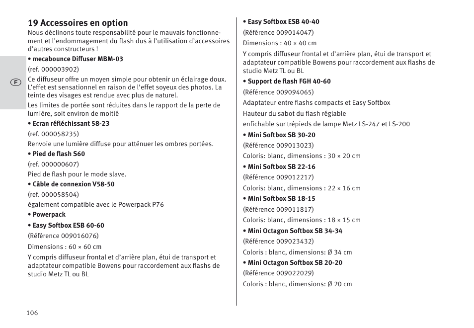 19 accessoires en option | Metz MECABLITZ 64 AF-1 digital Sony User Manual | Page 106 / 326