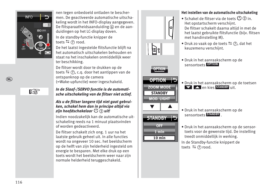 Option o, Standby o | Metz MECABLITZ 64 AF-1 digital Sony User Manual | Page 116 / 326