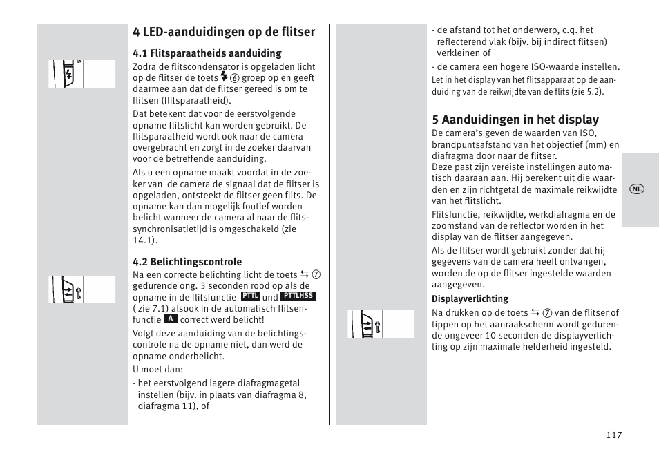 4 led-aanduidingen op de flitser, 5 aanduidingen in het display | Metz MECABLITZ 64 AF-1 digital Sony User Manual | Page 117 / 326
