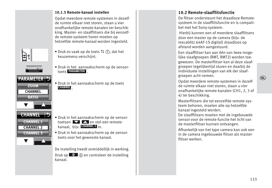 Parameter o, Channel o | Metz MECABLITZ 64 AF-1 digital Sony User Manual | Page 133 / 326