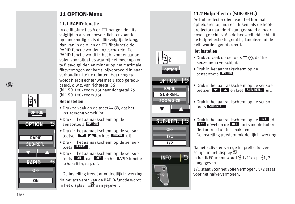11 option-menu, Sub-refl. o, Option o | Rapid o | Metz MECABLITZ 64 AF-1 digital Sony User Manual | Page 140 / 326