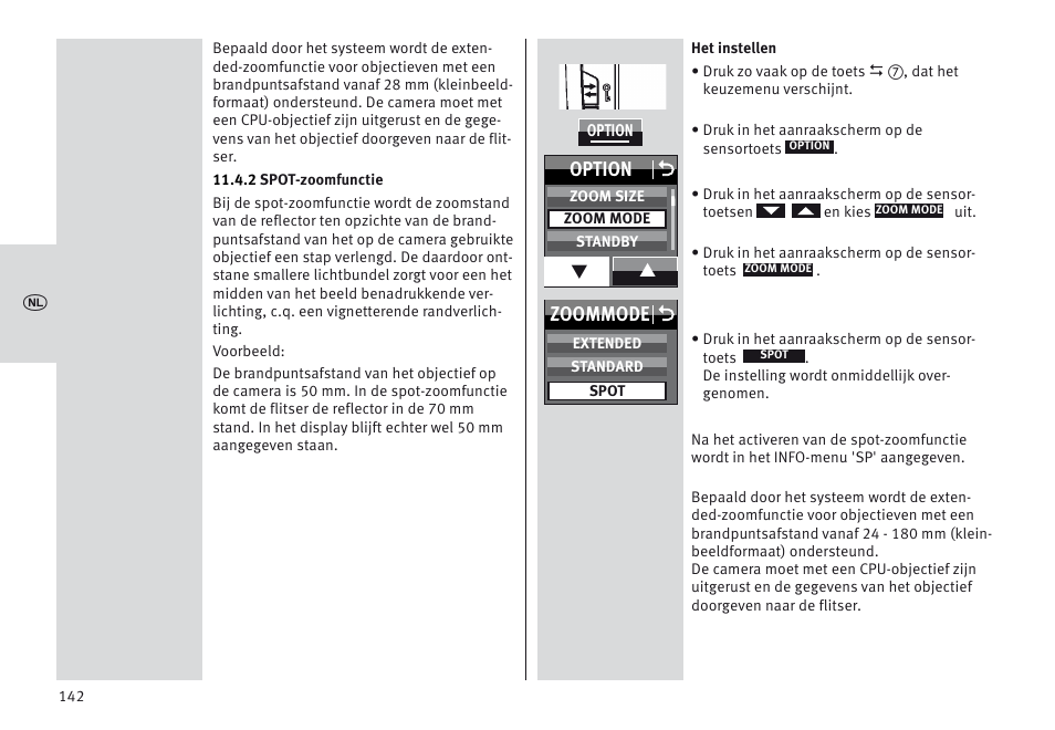 Zoommode o, Option o | Metz MECABLITZ 64 AF-1 digital Sony User Manual | Page 142 / 326