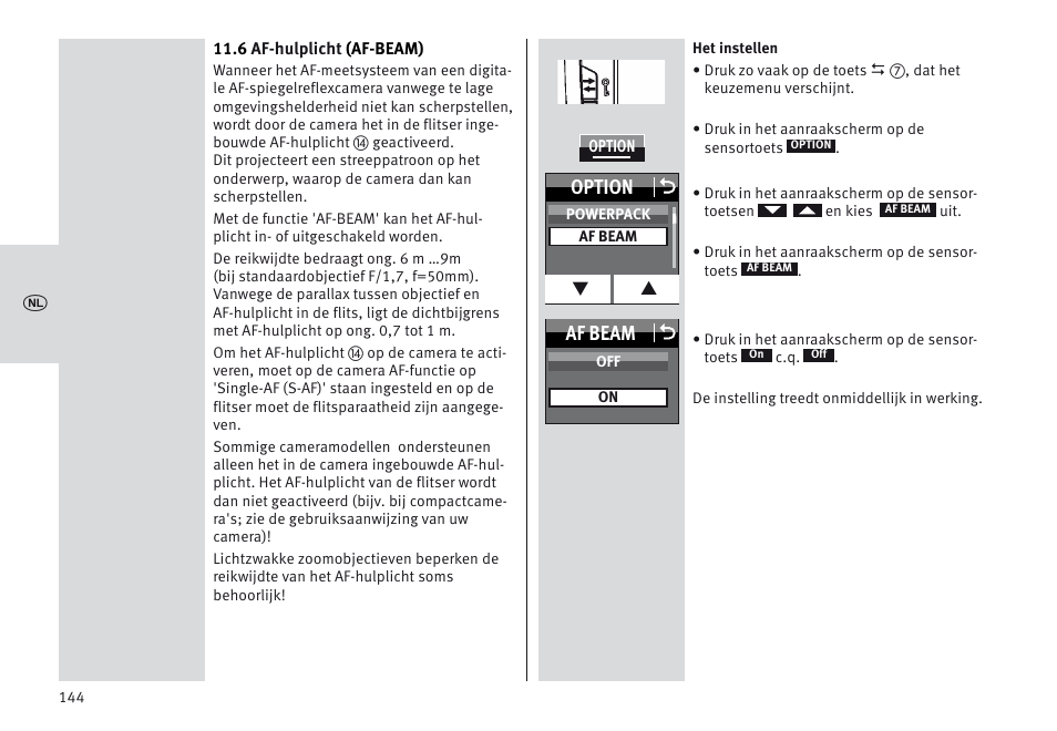 Option o, Af beam o | Metz MECABLITZ 64 AF-1 digital Sony User Manual | Page 144 / 326