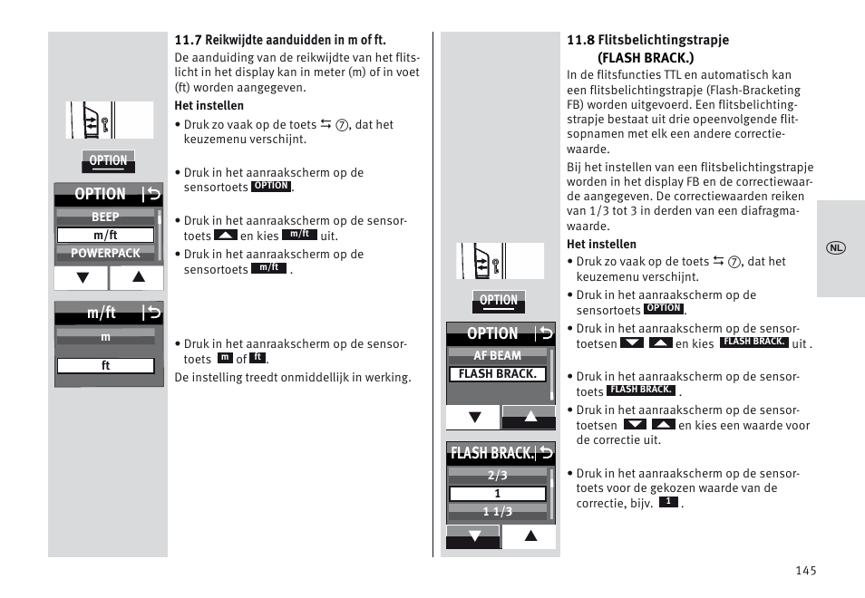 M/ft o, Option o, Flash brack. o | Metz MECABLITZ 64 AF-1 digital Sony User Manual | Page 145 / 326