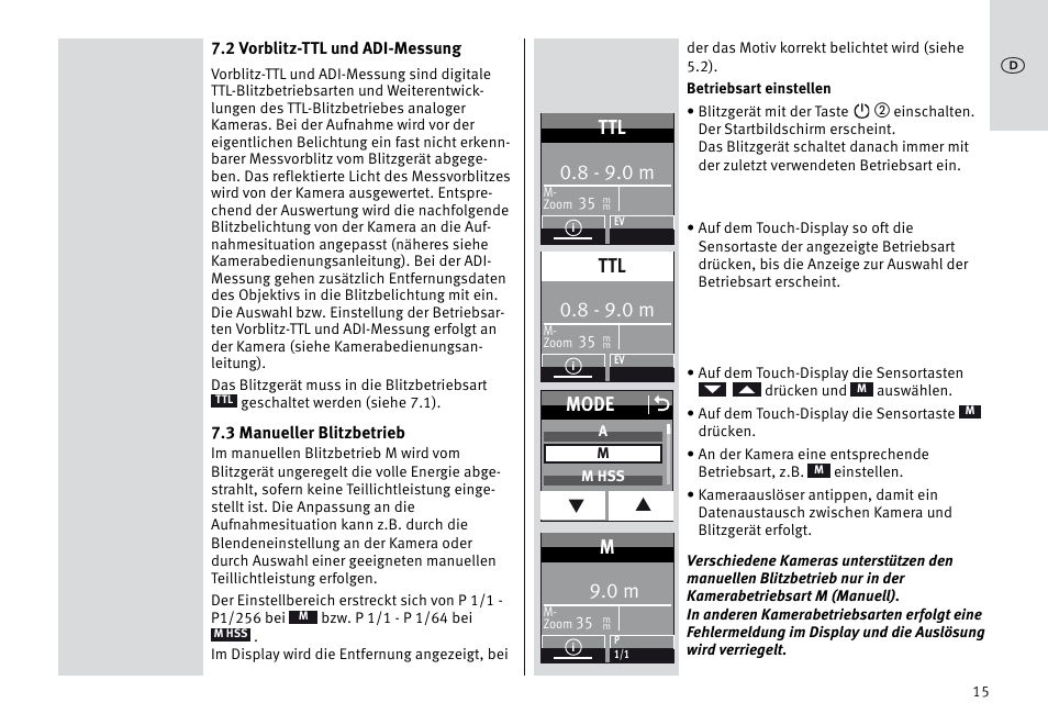 8 - 9.0 m, Mode o | Metz MECABLITZ 64 AF-1 digital Sony User Manual | Page 15 / 326
