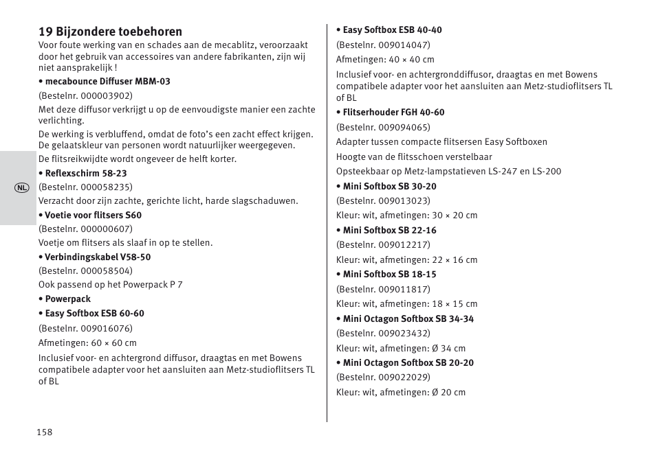 19 bijzondere toebehoren | Metz MECABLITZ 64 AF-1 digital Sony User Manual | Page 158 / 326