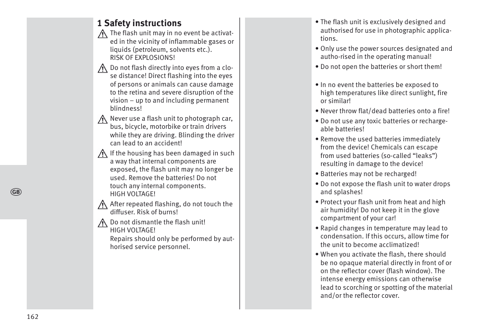 1 safety instructions | Metz MECABLITZ 64 AF-1 digital Sony User Manual | Page 162 / 326