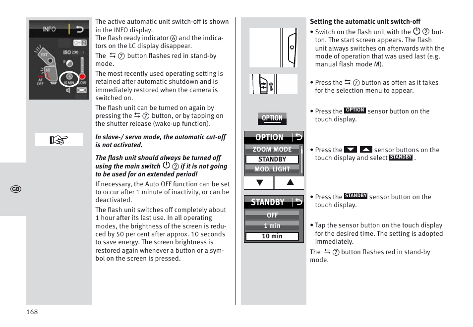Option o, Standby o | Metz MECABLITZ 64 AF-1 digital Sony User Manual | Page 168 / 326