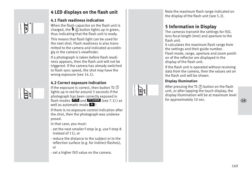 4 led displays on the flash unit, 5 information in display | Metz MECABLITZ 64 AF-1 digital Sony User Manual | Page 169 / 326