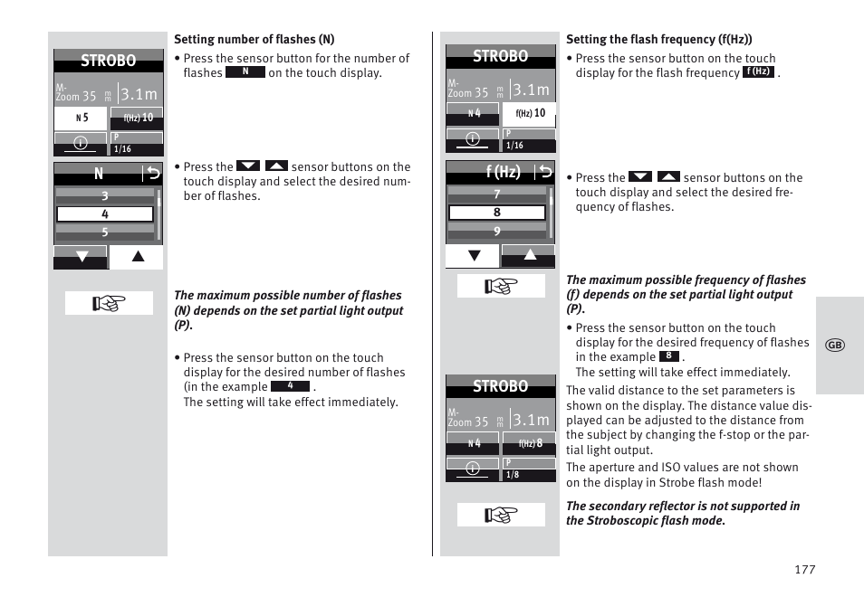F (hz) o, Strobo | Metz MECABLITZ 64 AF-1 digital Sony User Manual | Page 177 / 326