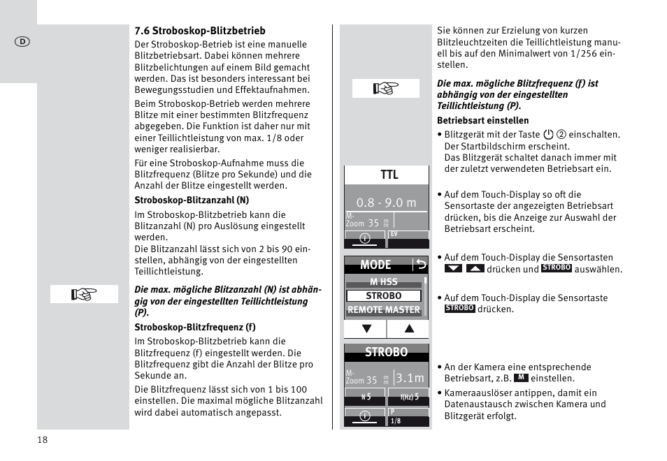 8 - 9.0 m, Mode o, Strobo | Metz MECABLITZ 64 AF-1 digital Sony User Manual | Page 18 / 326