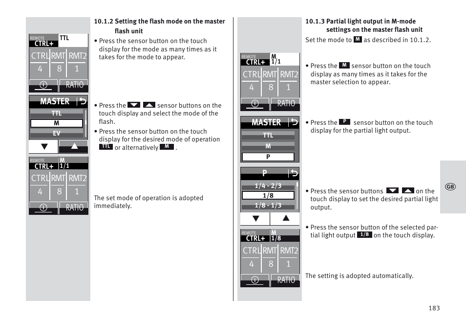 Ctrl rmt rmt2 4 8 1, Ratio ctrl rmt rmt2 4 8 1, Ratio master o | Master o | Metz MECABLITZ 64 AF-1 digital Sony User Manual | Page 183 / 326
