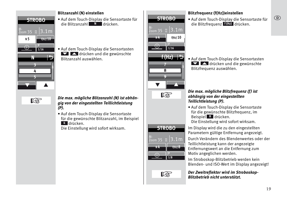 F (hz) o, Strobo | Metz MECABLITZ 64 AF-1 digital Sony User Manual | Page 19 / 326