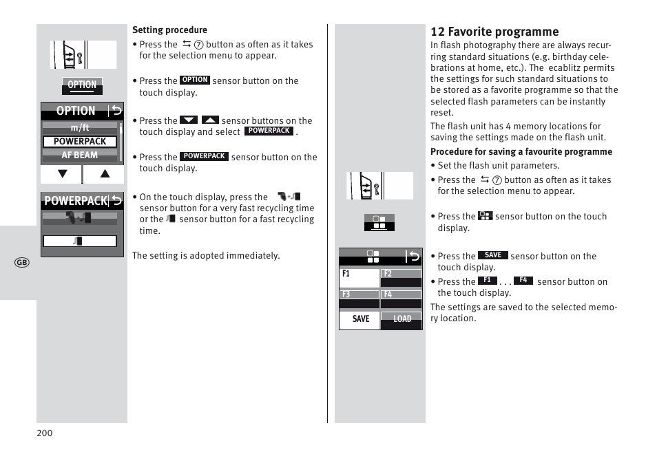 12 favorite programme, Powerpack o option o | Metz MECABLITZ 64 AF-1 digital Sony User Manual | Page 200 / 326