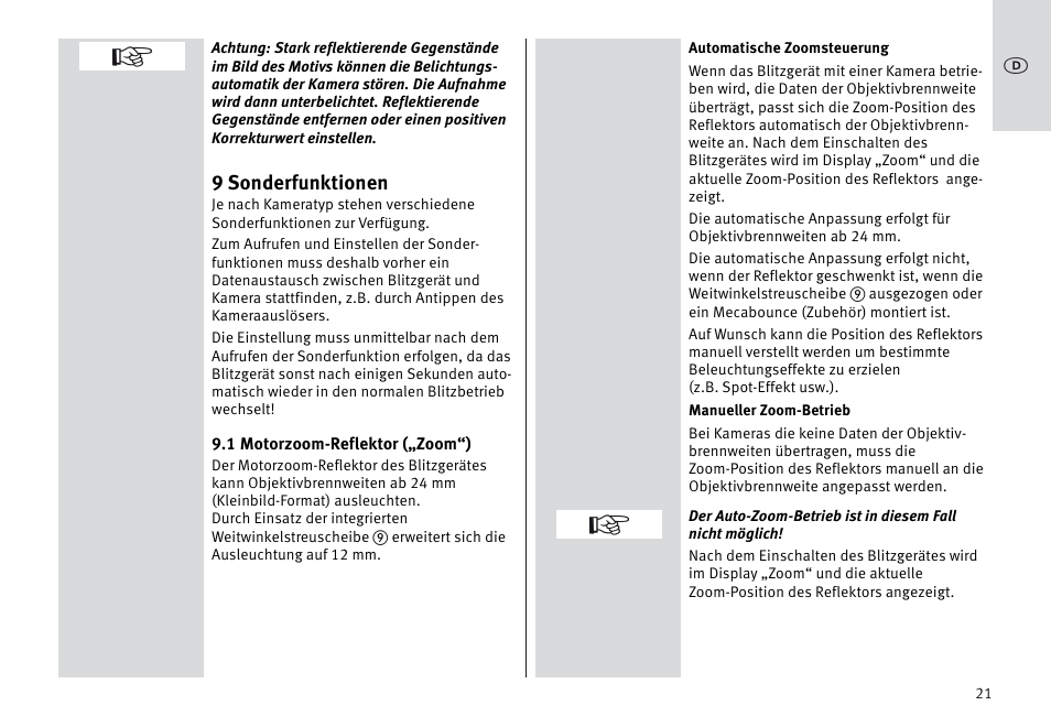 Metz MECABLITZ 64 AF-1 digital Sony User Manual | Page 21 / 326