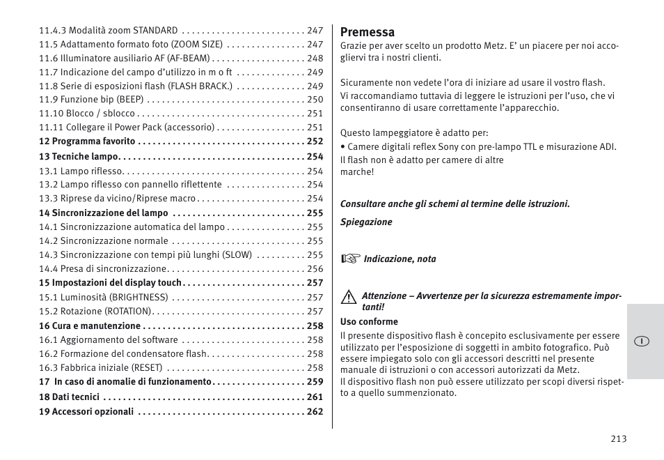 Premessa | Metz MECABLITZ 64 AF-1 digital Sony User Manual | Page 213 / 326