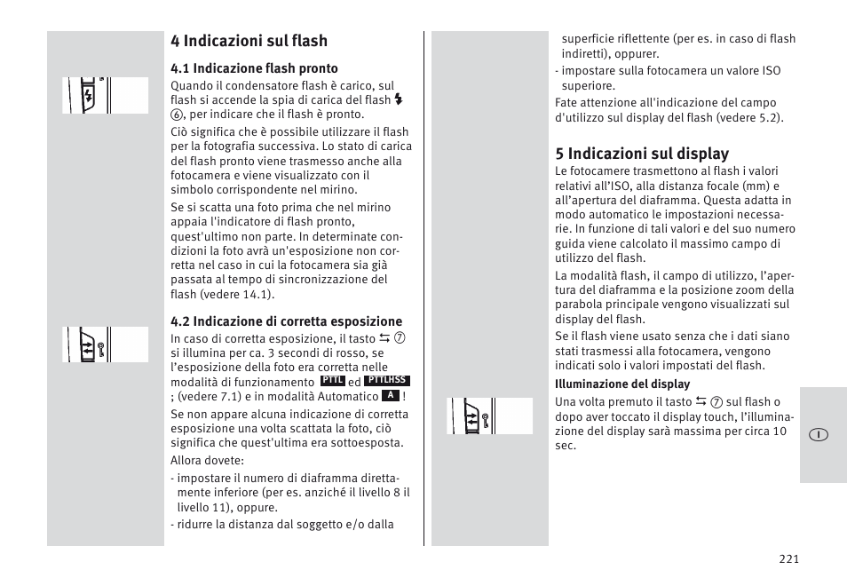 4 indicazioni sul flash, 5 indicazioni sul display | Metz MECABLITZ 64 AF-1 digital Sony User Manual | Page 221 / 326