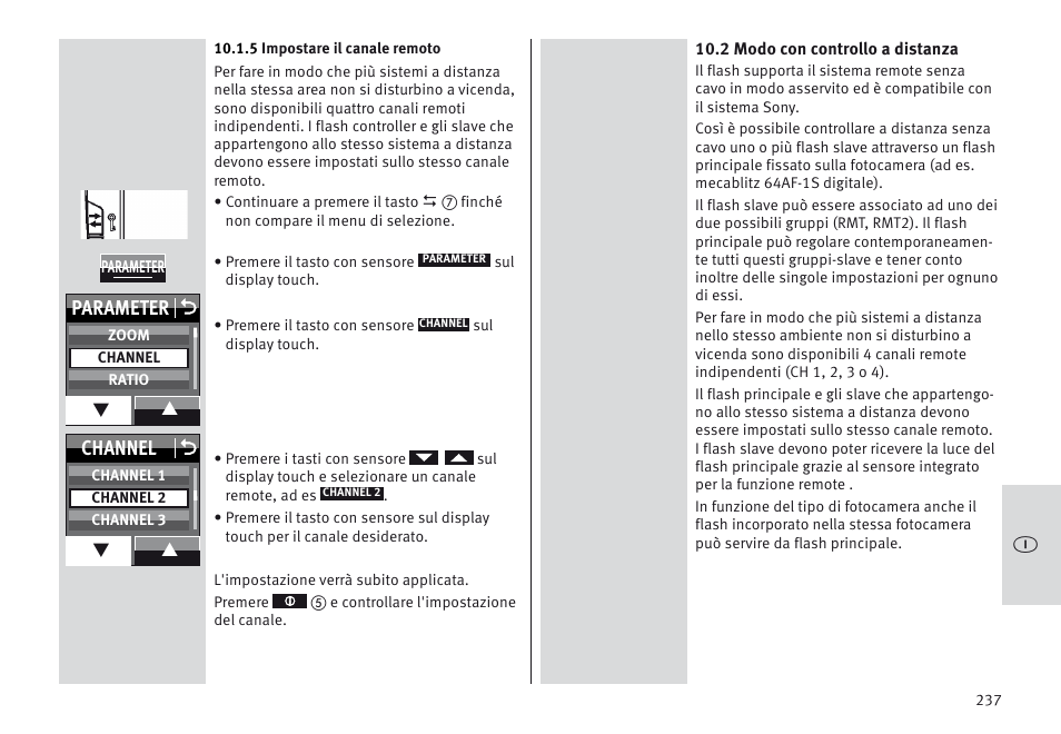 Parameter o, Channel o | Metz MECABLITZ 64 AF-1 digital Sony User Manual | Page 237 / 326