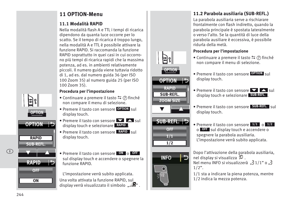 11 option-menu, Sub-refl. o, Option o | Rapid o | Metz MECABLITZ 64 AF-1 digital Sony User Manual | Page 244 / 326