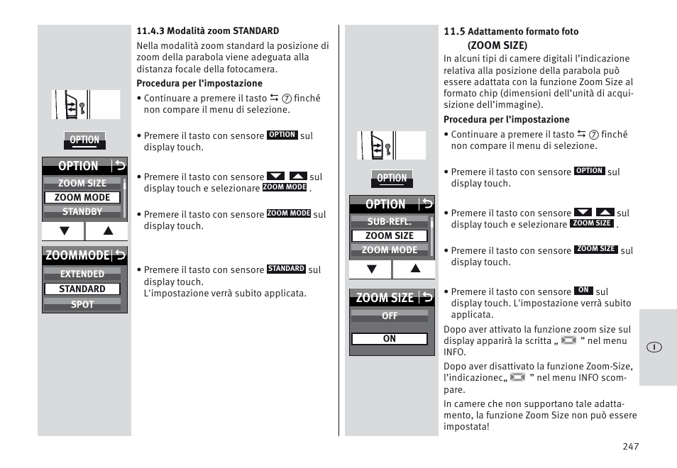 Option o, Zoom size o, Zoommode o | Metz MECABLITZ 64 AF-1 digital Sony User Manual | Page 247 / 326