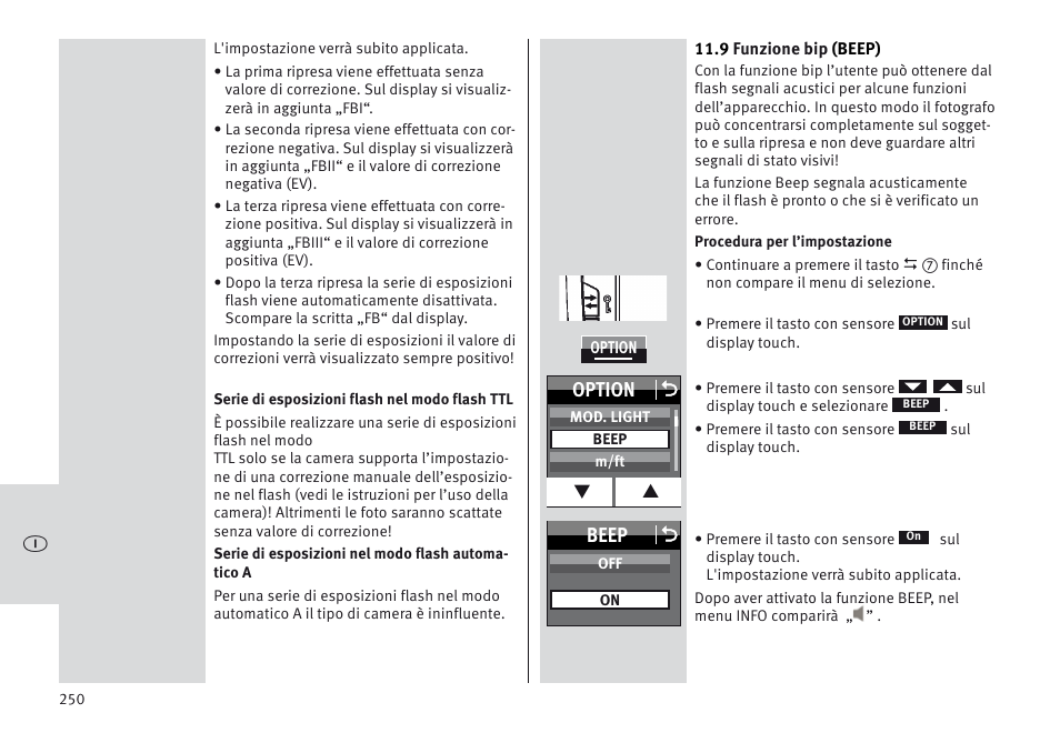 Beep o, Option o | Metz MECABLITZ 64 AF-1 digital Sony User Manual | Page 250 / 326