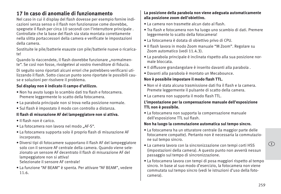 17 in caso di anomalie di funzionamento | Metz MECABLITZ 64 AF-1 digital Sony User Manual | Page 259 / 326