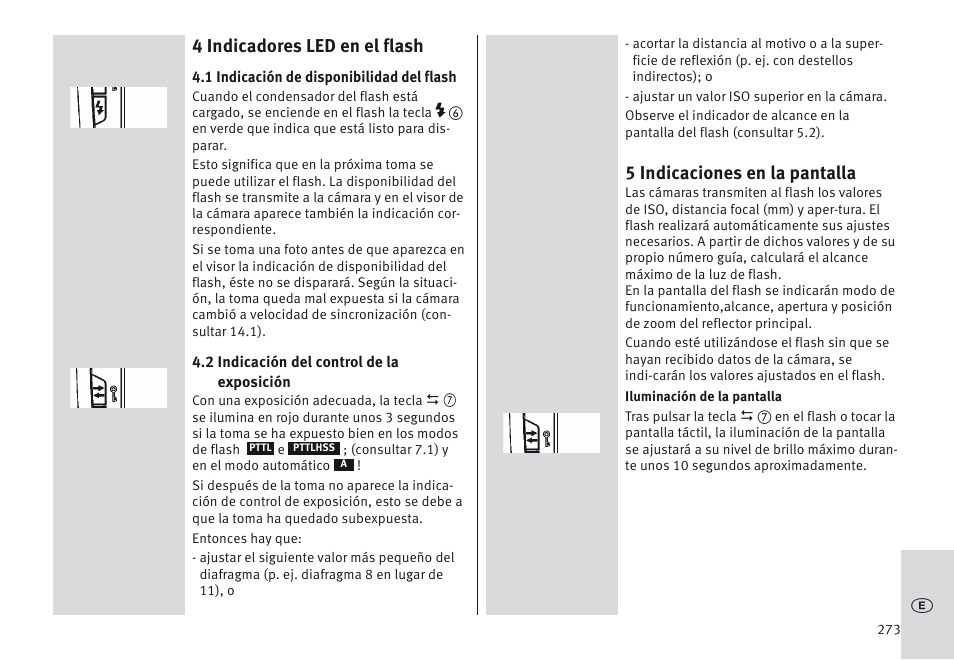 4 indicadores led en el flash, 5 indicaciones en la pantalla | Metz MECABLITZ 64 AF-1 digital Sony User Manual | Page 273 / 326
