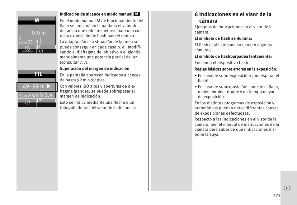 6 indicaciones en el visor de la cámara, 99 m u | Metz MECABLITZ 64 AF-1 digital Sony User Manual | Page 275 / 326