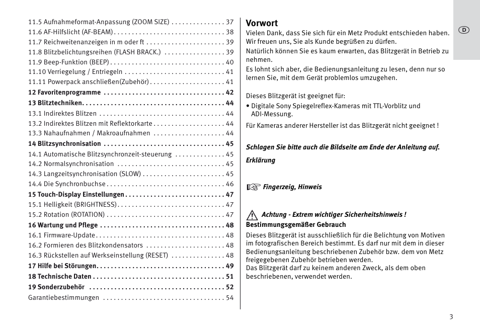 Vorwort | Metz MECABLITZ 64 AF-1 digital Sony User Manual | Page 3 / 326