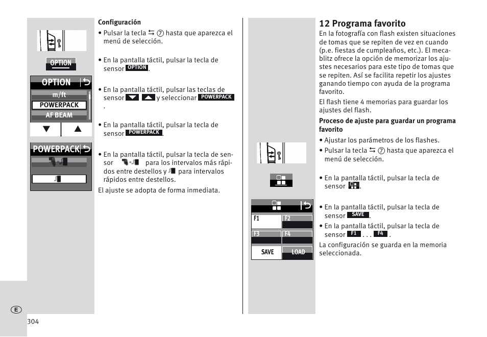 12 programa favorito, Powerpack o option o | Metz MECABLITZ 64 AF-1 digital Sony User Manual | Page 304 / 326