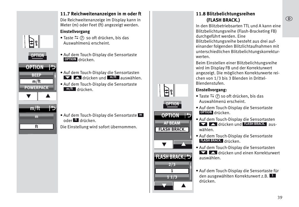 M/ft o, Option o, Flash brack. o | Metz MECABLITZ 64 AF-1 digital Sony User Manual | Page 39 / 326