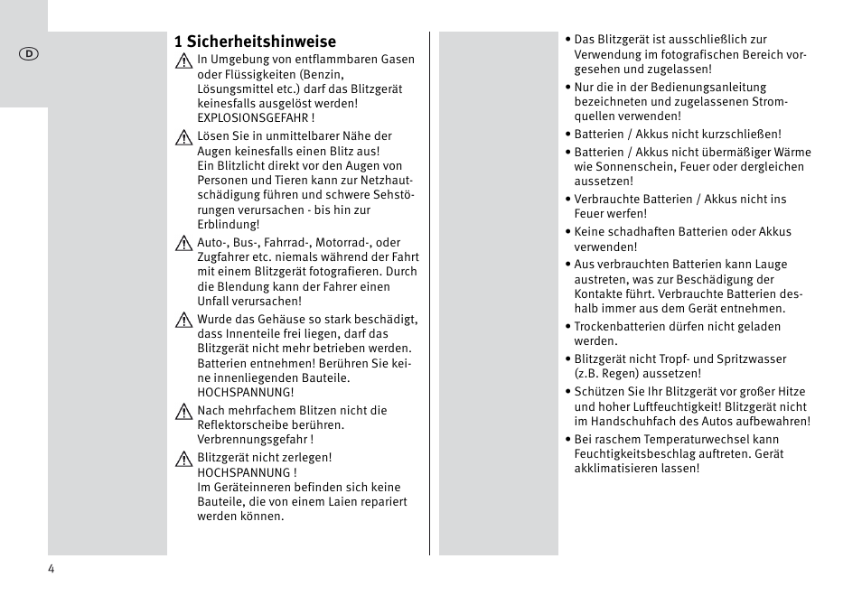 1 sicherheitshinweise | Metz MECABLITZ 64 AF-1 digital Sony User Manual | Page 4 / 326