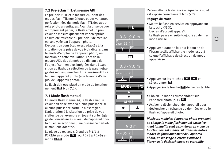 8 - 9.0 m, Mode o | Metz MECABLITZ 64 AF-1 digital Sony User Manual | Page 69 / 326
