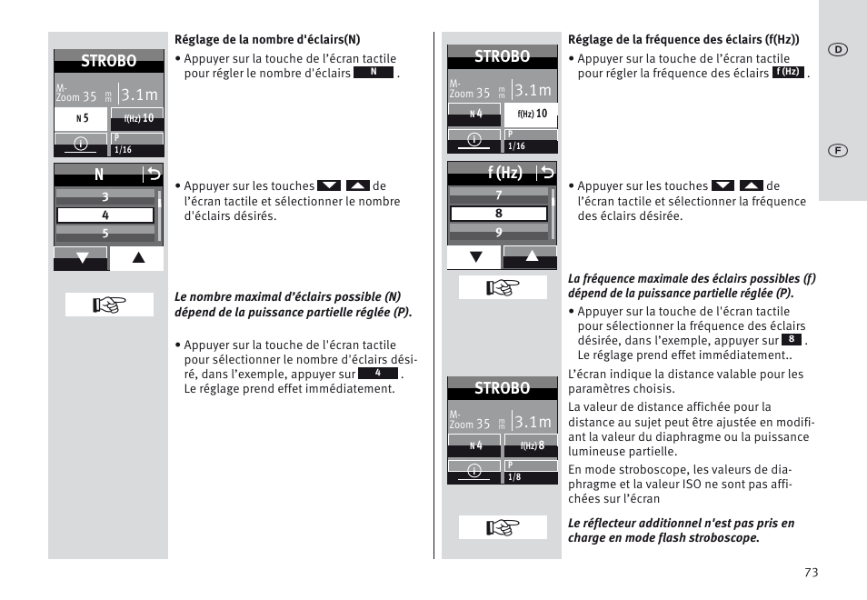 F (hz) o, Strobo | Metz MECABLITZ 64 AF-1 digital Sony User Manual | Page 73 / 326