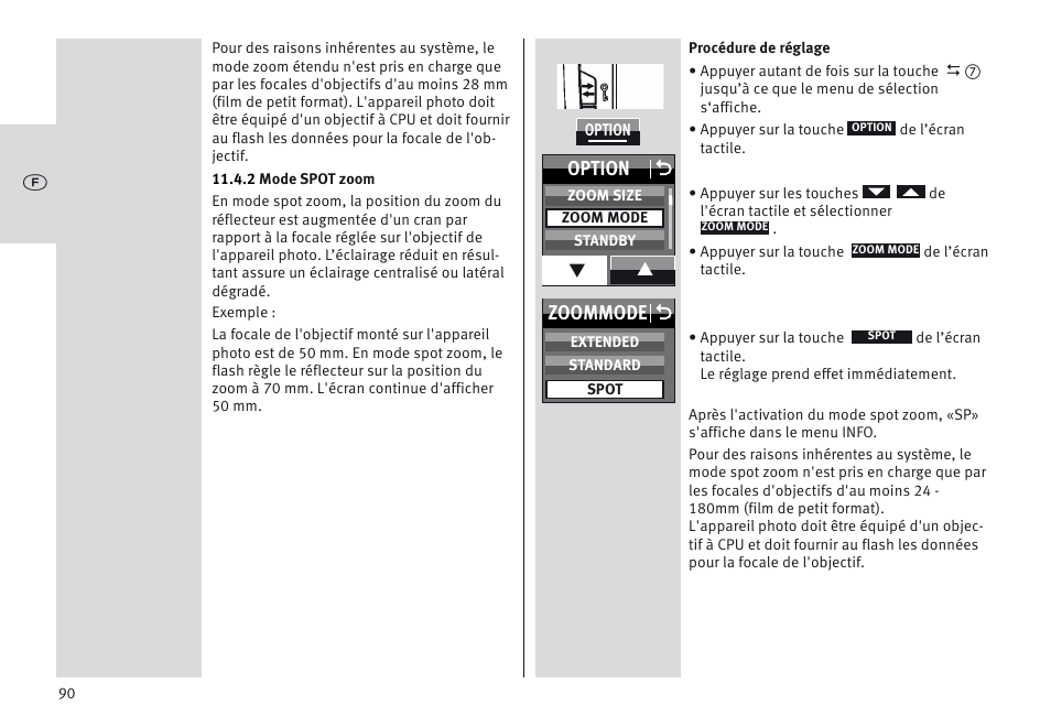 Zoommode o, Option o | Metz MECABLITZ 64 AF-1 digital Sony User Manual | Page 90 / 326