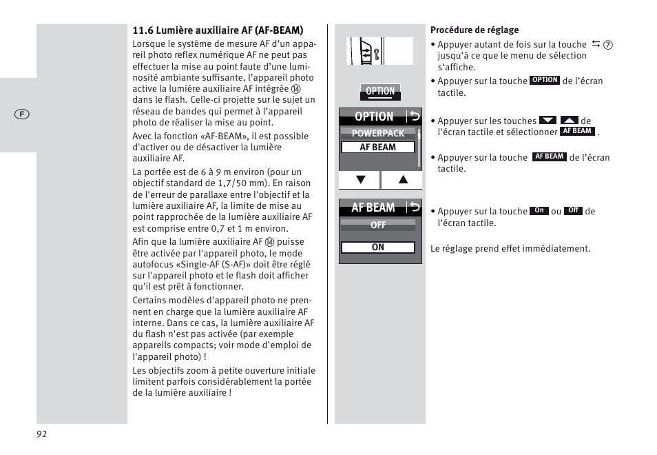 Option o, Af beam o | Metz MECABLITZ 64 AF-1 digital Sony User Manual | Page 92 / 326