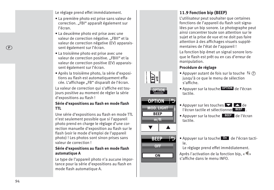 Beep o, Option o | Metz MECABLITZ 64 AF-1 digital Sony User Manual | Page 94 / 326