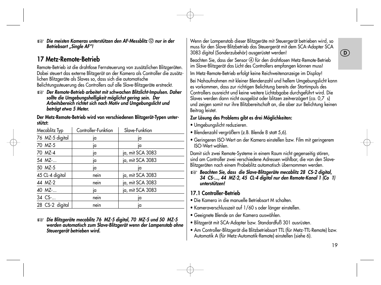 Metz MECABLITZ 76 MZ-5 digital User Manual | Page 19 / 146