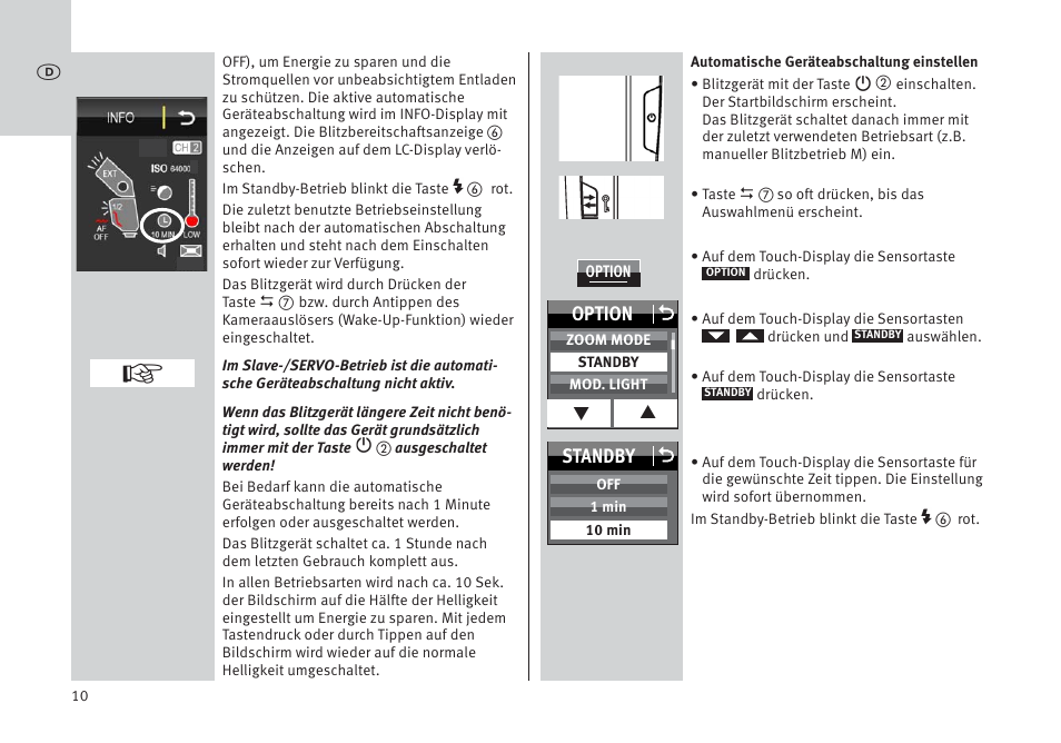 Option o, Standby o | Metz MECABLITZ 64 AF-1 digital Pentax User Manual | Page 10 / 326