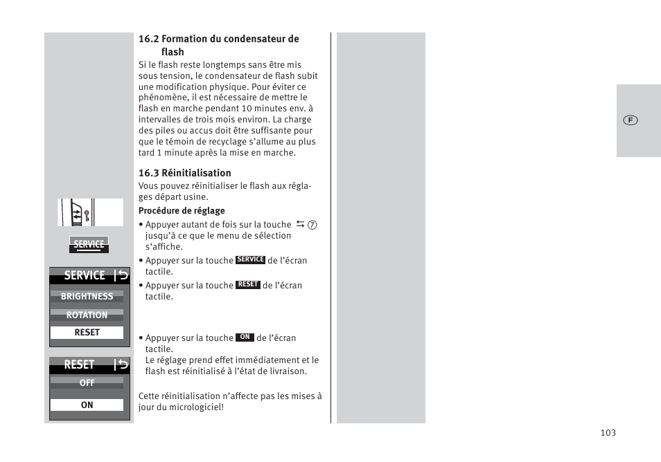 Service o, Reset o | Metz MECABLITZ 64 AF-1 digital Pentax User Manual | Page 103 / 326