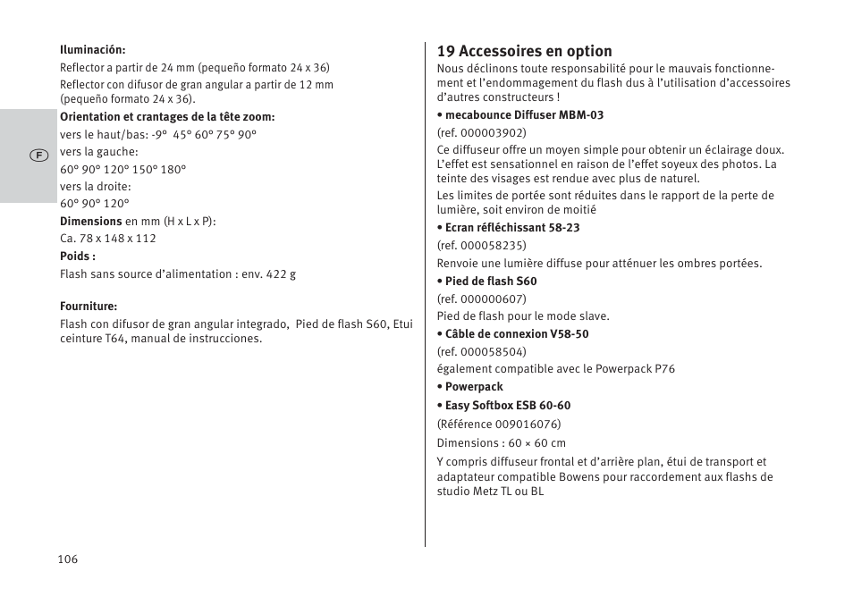 19 accessoires en option | Metz MECABLITZ 64 AF-1 digital Pentax User Manual | Page 106 / 326