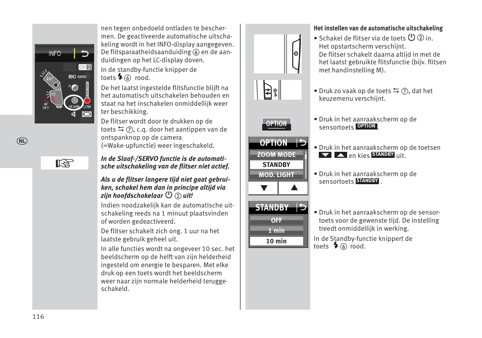 Option o, Standby o | Metz MECABLITZ 64 AF-1 digital Pentax User Manual | Page 116 / 326