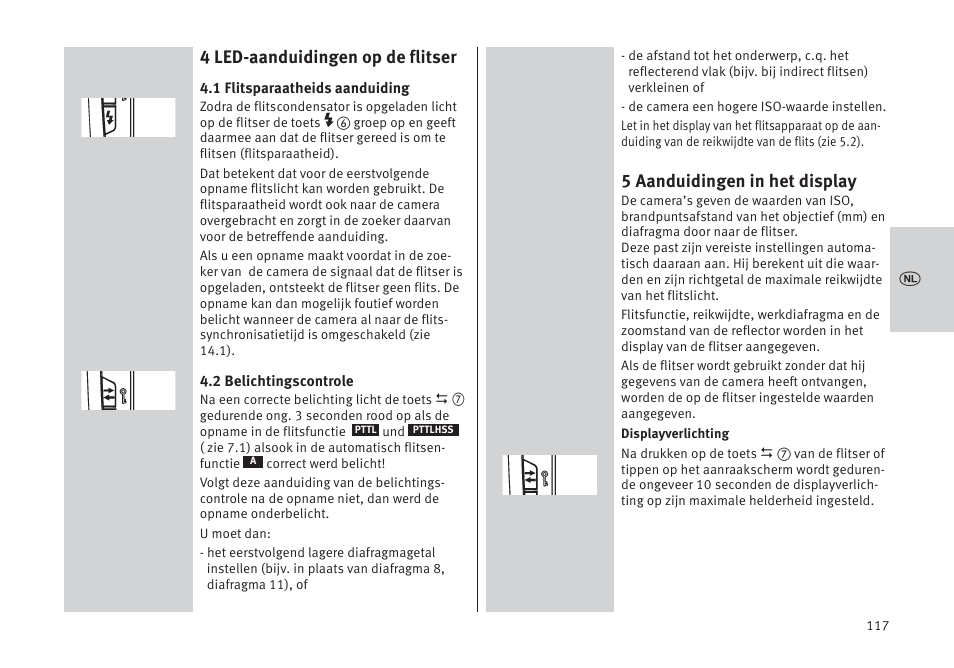 4 led-aanduidingen op de flitser, 5 aanduidingen in het display | Metz MECABLITZ 64 AF-1 digital Pentax User Manual | Page 117 / 326