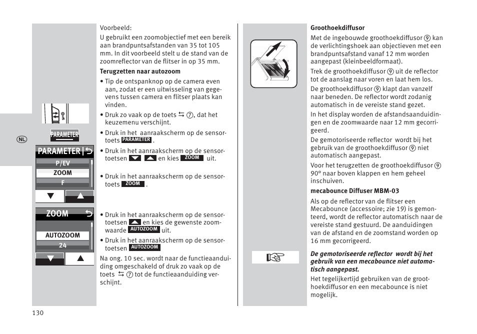 Parameter o, Zoom | Metz MECABLITZ 64 AF-1 digital Pentax User Manual | Page 130 / 326