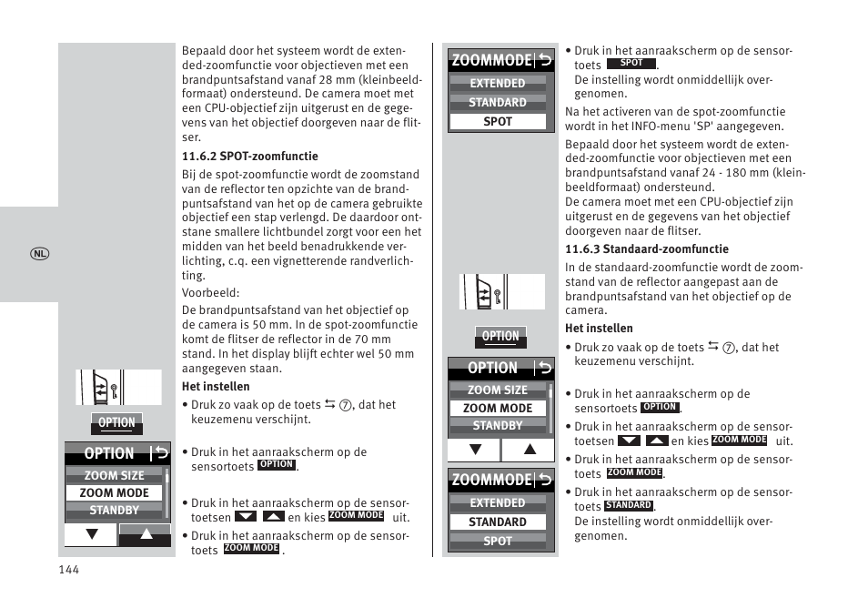 Option o, Zoommode o | Metz MECABLITZ 64 AF-1 digital Pentax User Manual | Page 144 / 326