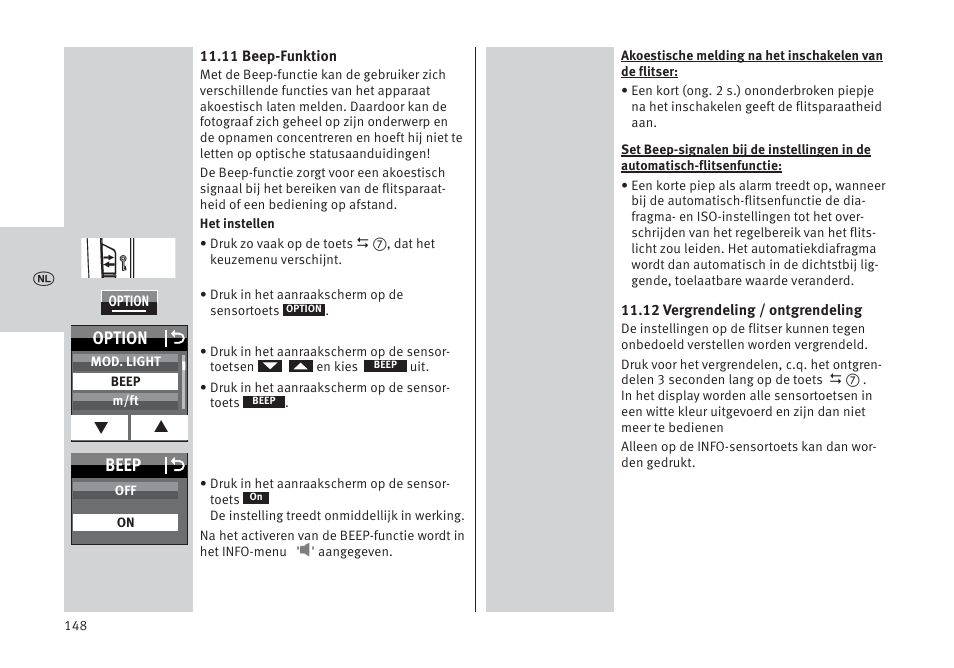 Beep o, Option o | Metz MECABLITZ 64 AF-1 digital Pentax User Manual | Page 148 / 326
