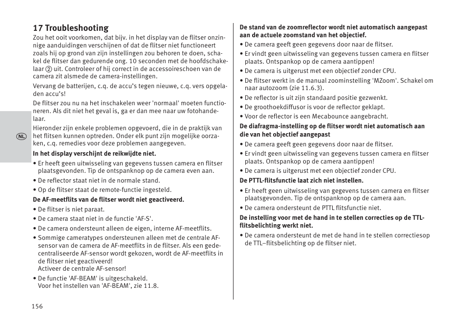 17 troubleshooting | Metz MECABLITZ 64 AF-1 digital Pentax User Manual | Page 156 / 326