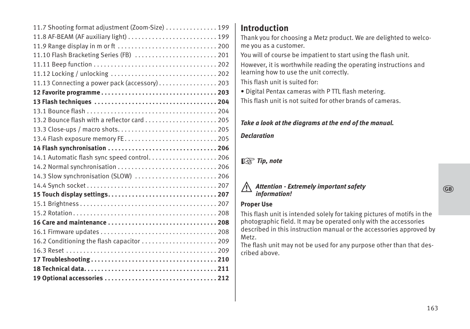 Introduction | Metz MECABLITZ 64 AF-1 digital Pentax User Manual | Page 163 / 326