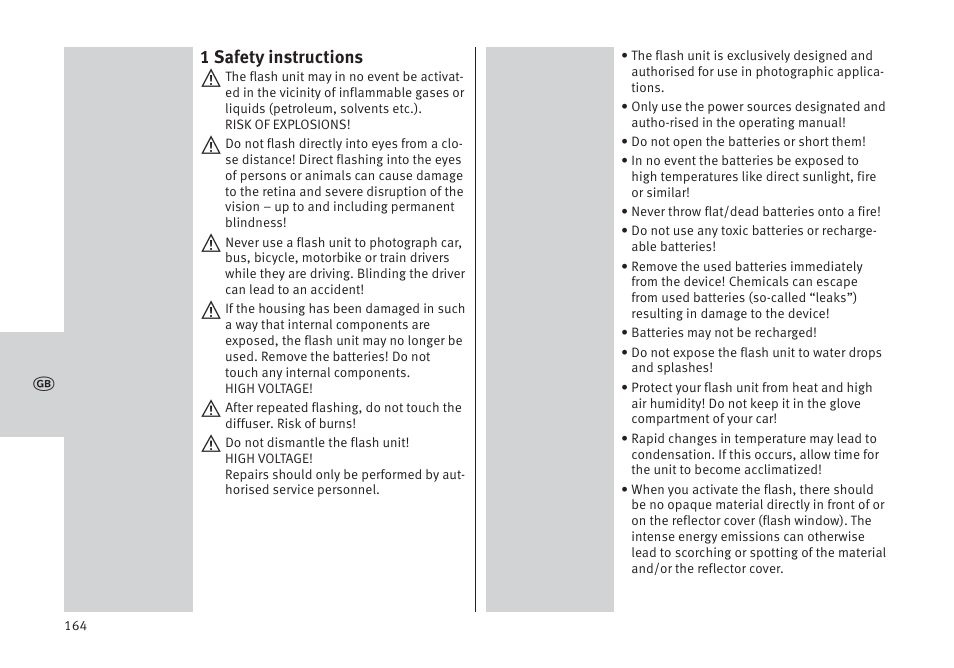1 safety instructions | Metz MECABLITZ 64 AF-1 digital Pentax User Manual | Page 164 / 326