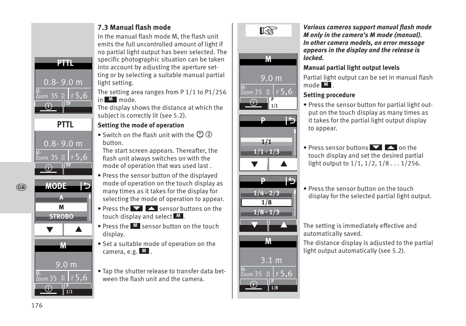 Mode o, 9.0 m, Pttl | Metz MECABLITZ 64 AF-1 digital Pentax User Manual | Page 176 / 326